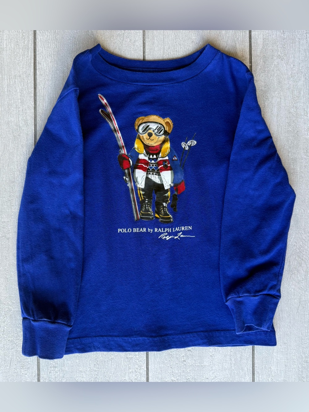 Polo Bear by Ralph Lauren Blue Ski Bear Graphic Long Sleeve Tee 3T Unisex Preppy